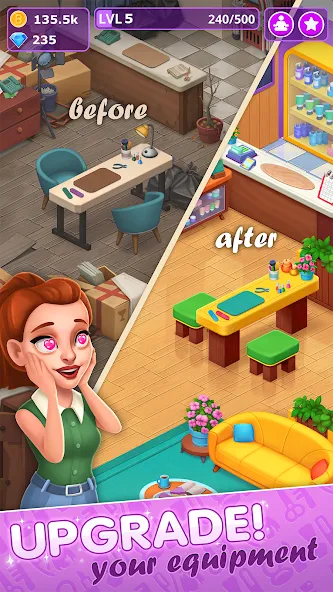 Beauty Tycoon: Hair Salon Game (Бьюти Тайкун)  [МОД Меню] Screenshot 5