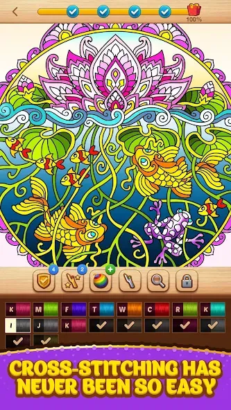 Cross Stitch Coloring Mandala (Кроссстиль раскрашивание мандала)  [МОД Все открыто] Screenshot 2