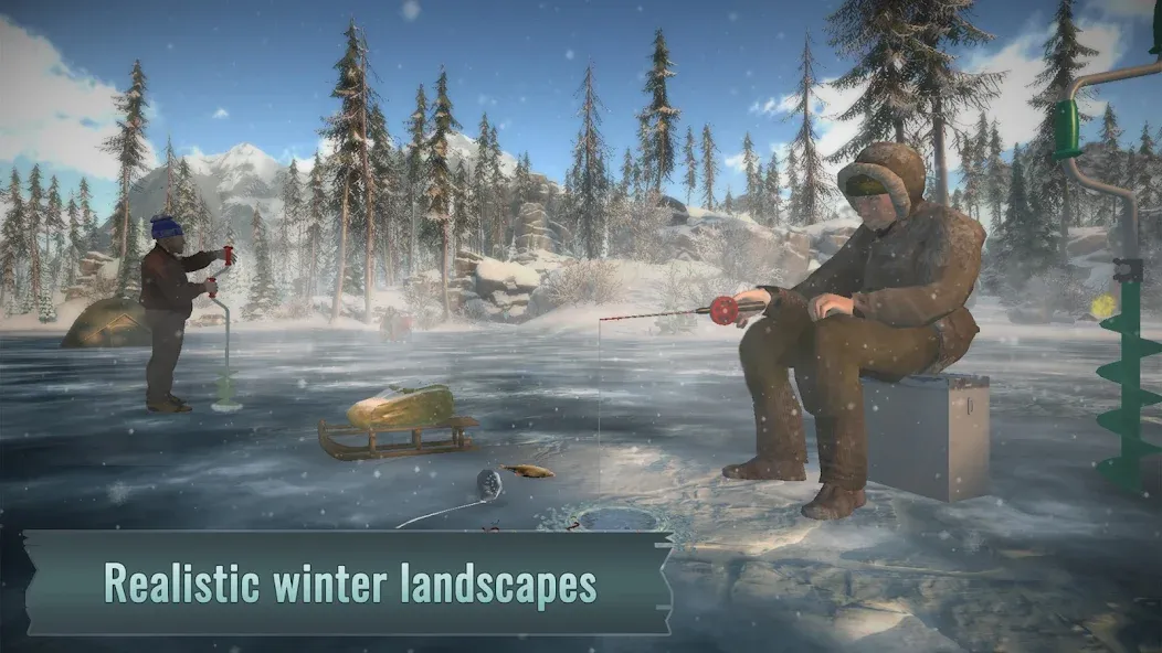 Ice fishing game. Catch bass.  [МОД Много денег] Screenshot 1