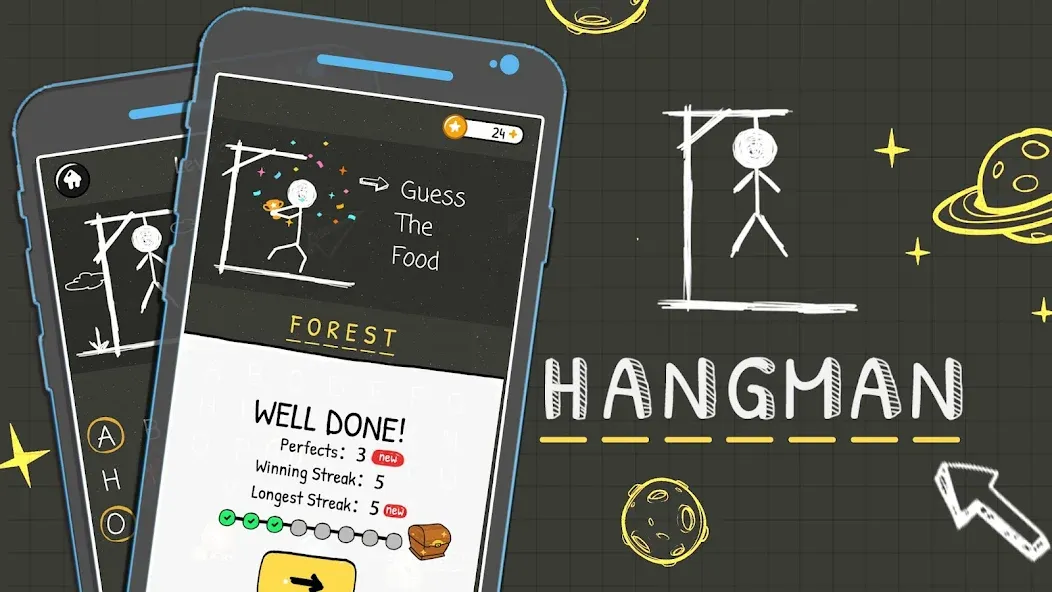 Hangman Words:Two Player Games  [МОД Бесконечные деньги] Screenshot 1